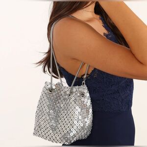 Silver chain link with cubic zirconia bucket bag